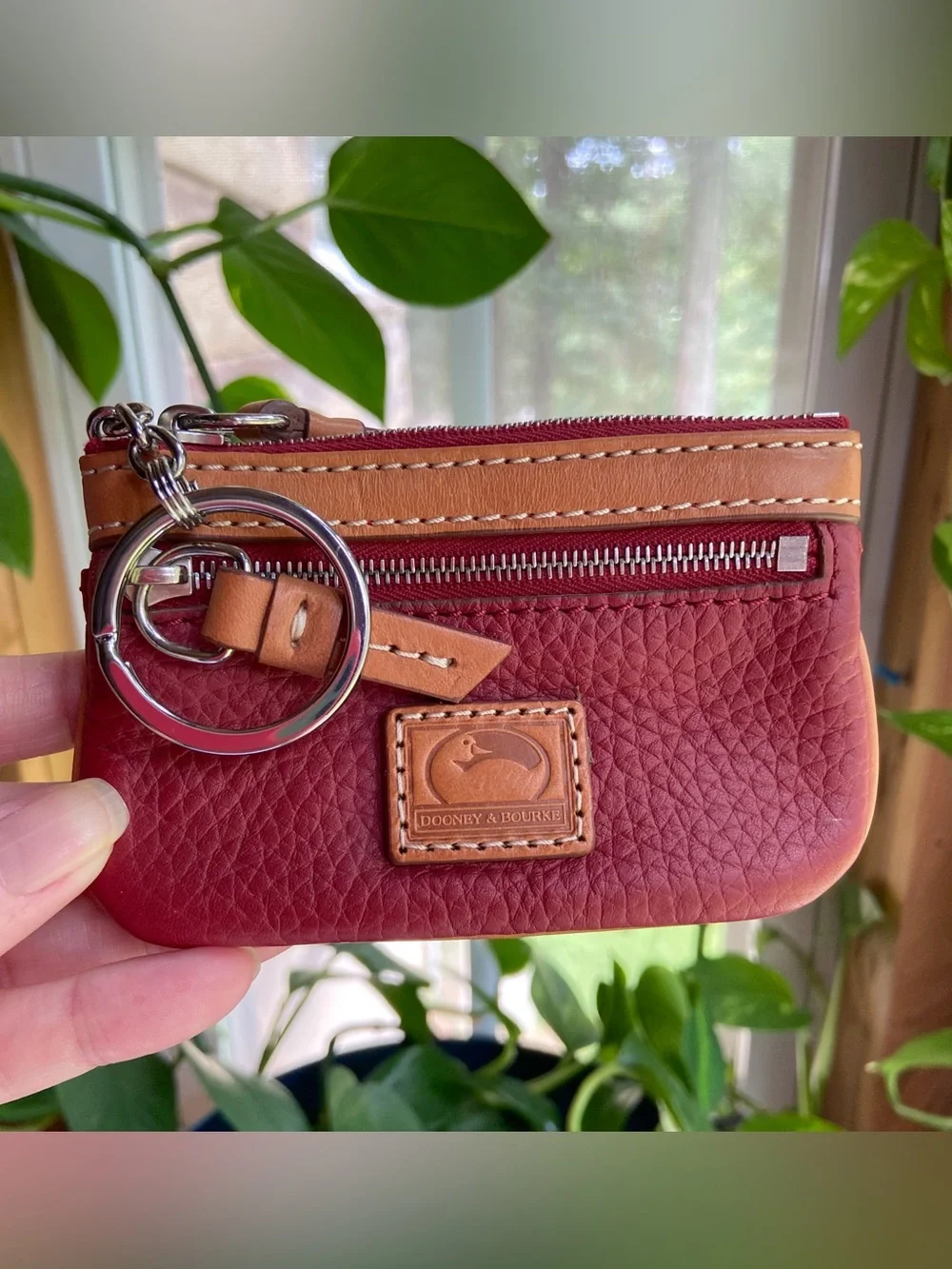 Dooney & Bourke Red Pebble Leather Coin Pouch w/ Keychain Minimalist Old Money